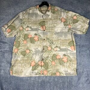 Tommy Bahama Mens XXL Silk Shirt Tropical Floral Plaid Original Fit Green Pink